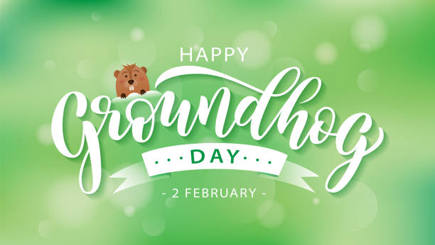 Happy Groundhog Day. Hand drawn lettering text with cute groundhog. 2 February. Vector illustration. Happy Groundhog Day. Hand drawn lettering text with cute groundhog. 2 February. Vector illustration. Script. Calligraphic design for print greetings card, banner, poster. Colorful groundhog day stock illustrations