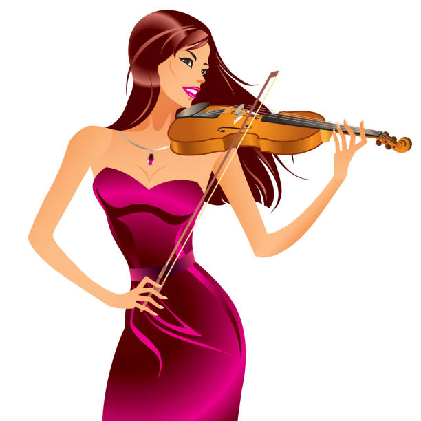 ilustraciones, imágenes clip art, dibujos animados e iconos de stock de violín jugar mujer hermosa - violinist