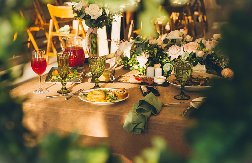 Dinner, Flower, Leafs, Russia, Wedding, Table, Candle