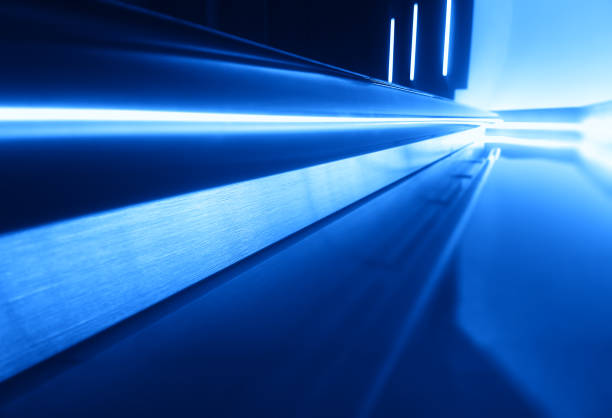 Diagonal futuristic spaceship floor with reflections background
