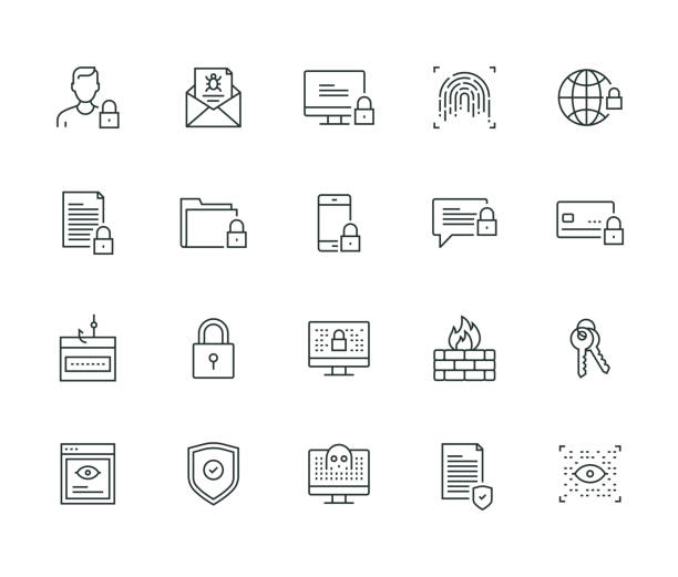 illustrations, cliparts, dessins animés et icônes de cyber security thin line series - lock padlock symbol security