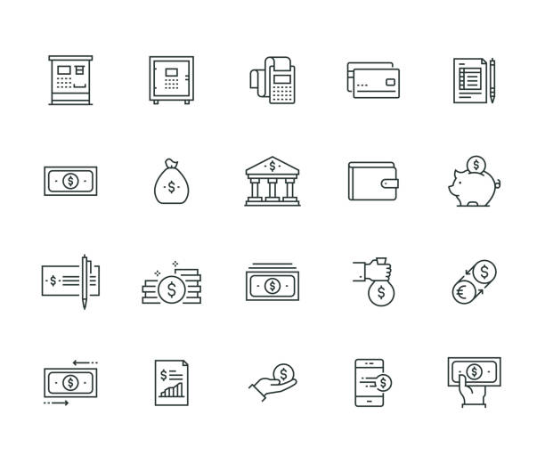 Finance And Money Thin Line Series Finance And Money Thin Line Series banking icons stock illustrations