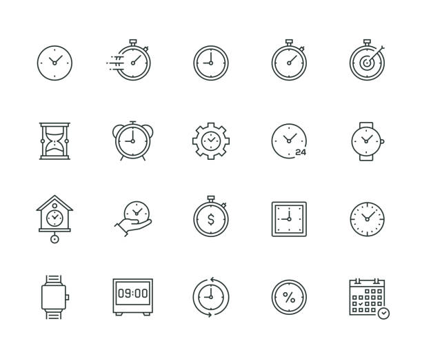 ilustrações, clipart, desenhos animados e ícones de série de linha fina de gerenciamento de tempo - stopwatch symbol computer icon watch