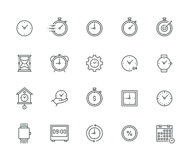 Time Management Thin Line Series Time Management Thin Line Series clock icons stock illustrations