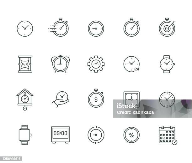 Time Management Thin Line Series Stock Illustration - Download Image Now - Icon Symbol, Clock, Stopwatch