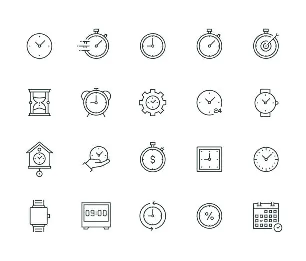 Vector illustration of Time Management Thin Line Series