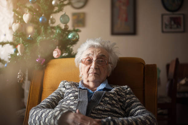 Lonely senior woman at Christmas.
