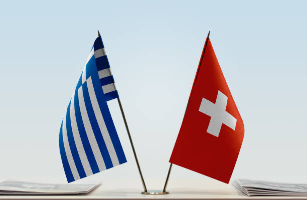 istock Flags of Greece and Switzerland 1086421180