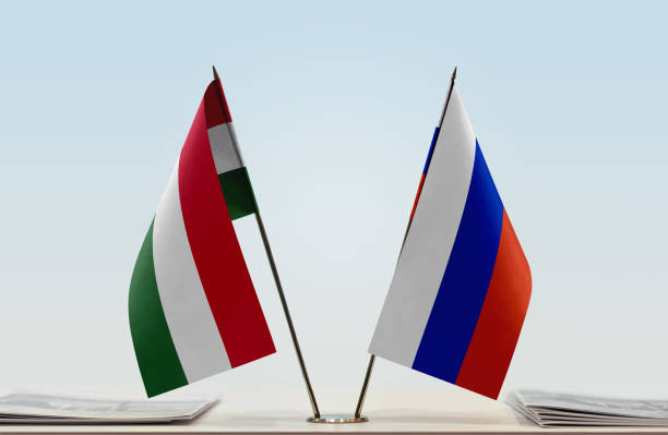 flags of hungary and russia - hungary imagens e fotografias de stock
