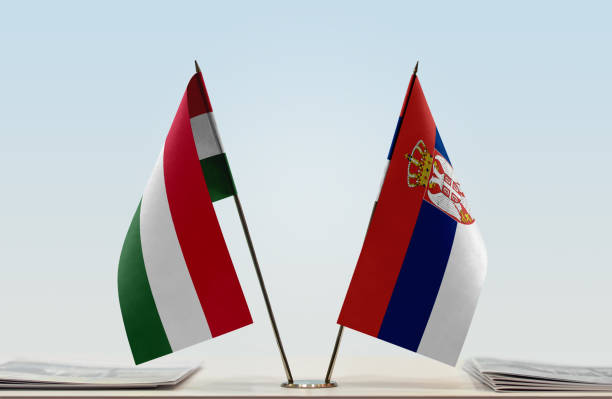 istock Flags of Hungary and Serbia 1086422474
