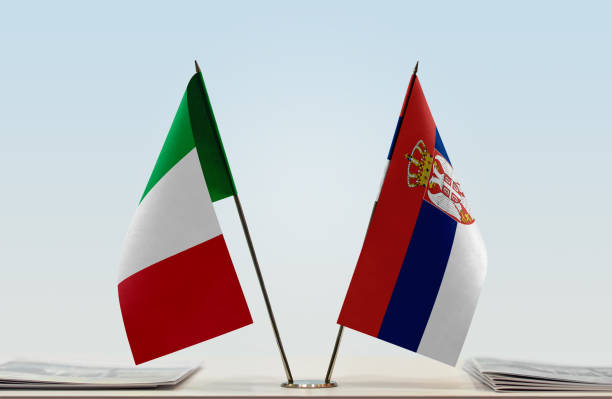 istock Flags of Italy and Serbia 1086424582