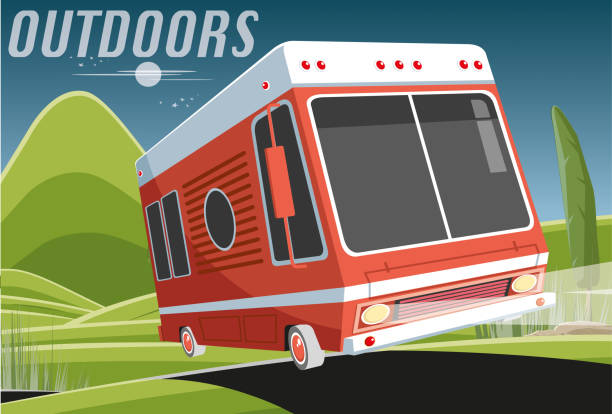 ilustrações de stock, clip art, desenhos animados e ícones de caravan at night - vehicle trailer illustrations