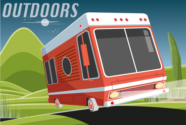 караван ночью - mobile home camping isolated vehicle trailer stock illustrations