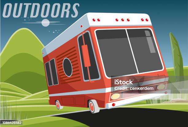 Caravan At Night Stock Illustration - Download Image Now - Motor Home, Camper Trailer, Camping
