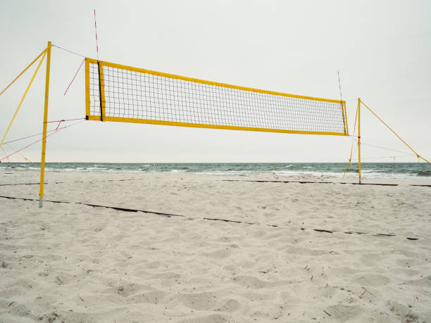 Empty beach volleyball court on the beach in summer