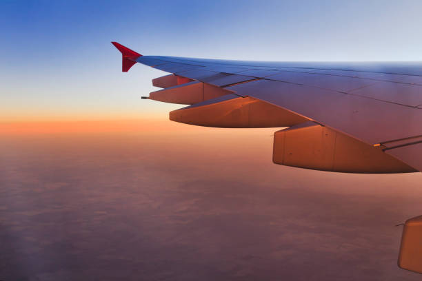 istock Airplane wing rise pink 1086433324