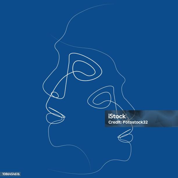 Abstract Face One Line Stock Illustration - Download Image Now - Human Face, Anthropomorphic Face, Abstract