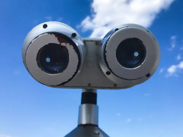 Photo of Observation binoculars on the bridge and blue sky on the background, South Korea