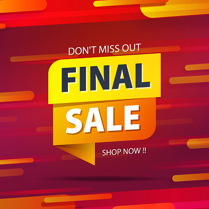 Yellow orange tag final sale promotion website banner heading design on graphic red background vector for banner or poster. Sale and Discounts Concept.