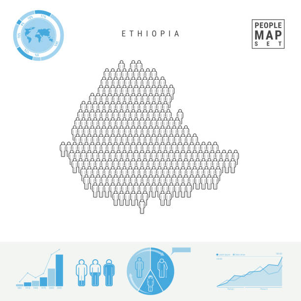 エチオピア人アイコン マップ。エチオピアの様式化されたベクトル シルエット。人口成長と老化のインフォ グラフィック - silhouette ethiopia map cartography点のイラスト素材／クリップアート素材／マンガ素材／アイコン素材