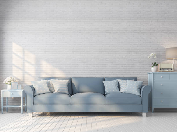 istock Vintage living room with white brick wall 3d render 1086505248