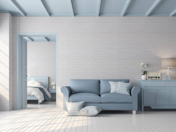 Vintage living room and bedroom 3d render