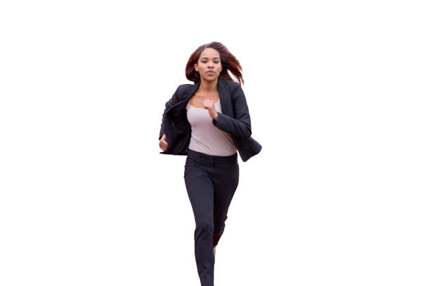 istock Young woman running. Isolated on white 1086524614