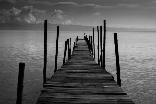 istock Black White Monochrome old wooden bridge 1086529178