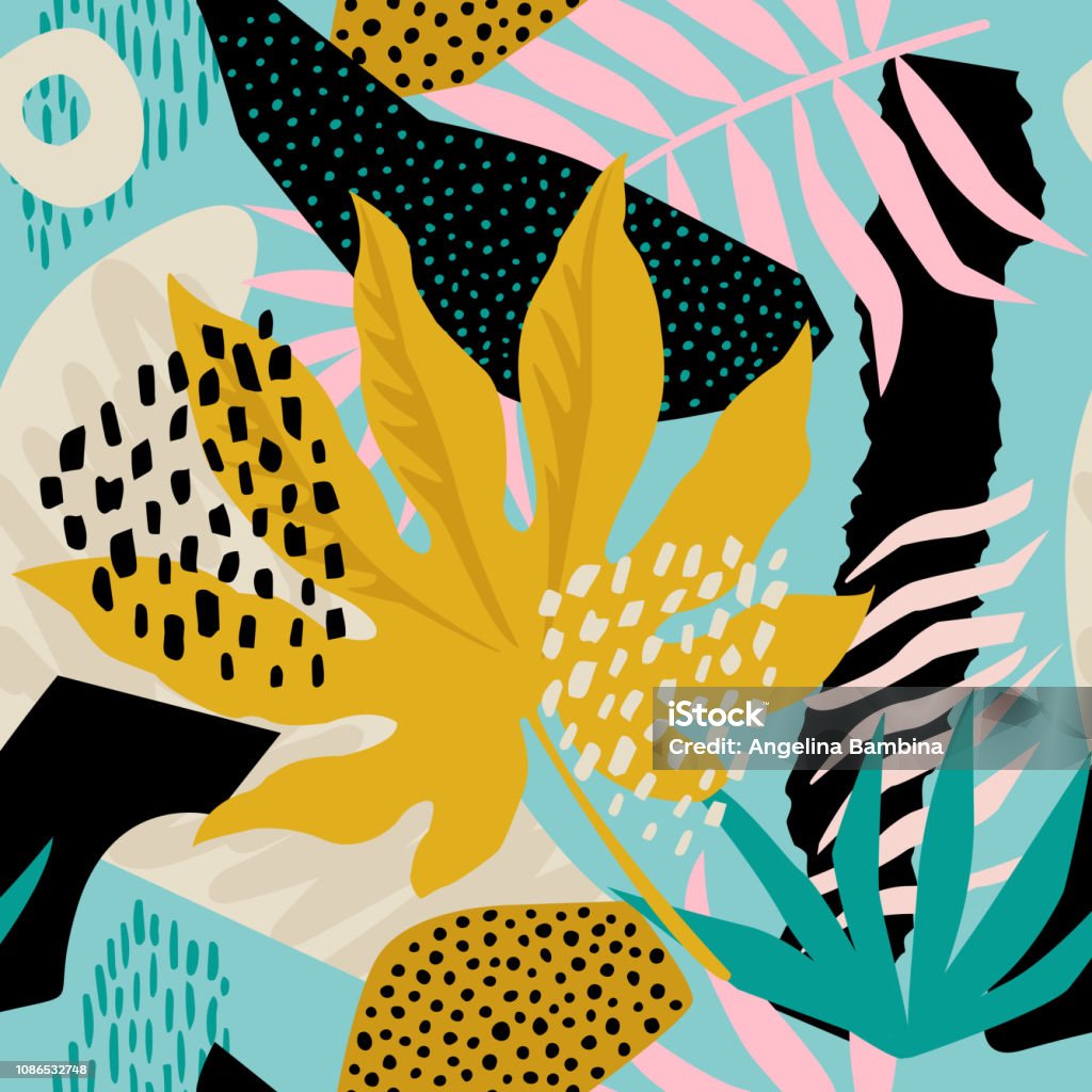 Collage floral hawaiian. Seamless surface design. Collage contemporary floral hawaiian pattern vector. Seamless surface design. Pattern stock vector