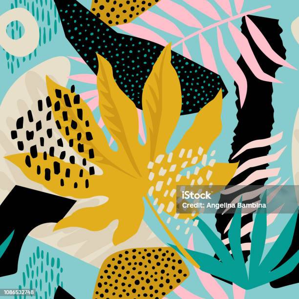 Collage Floral Hawaiian Seamless Surface Design Stock Illustration - Download Image Now - Pattern, Abstract, Tropical Pattern