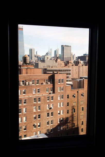 istock Rare New York city view through an elevator window 1086541194