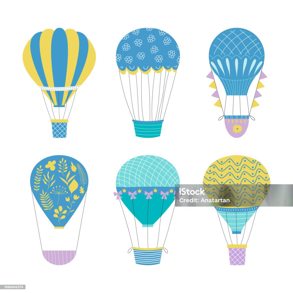 Set of hot air balloons. Cute baby illustration. Vector travel concept. Hot Air Balloon stock vector