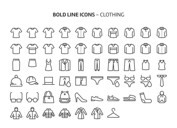 одежда, смелые иконки линии - предмет одежды stock illustrations
