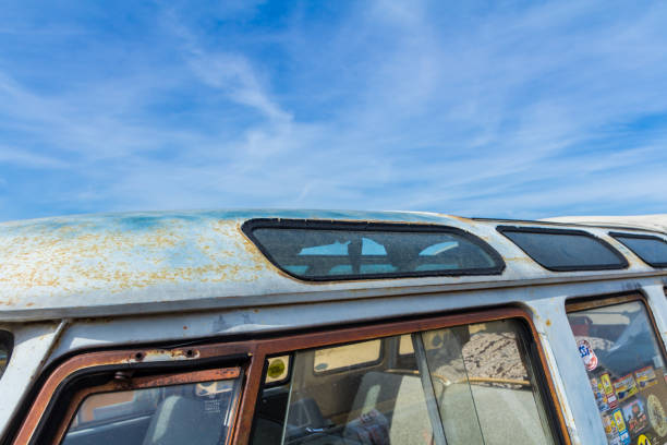 Scheveningen beach, the Netherlands - May 21, 2017: VW kombi camper wagen close up at the beach at Aircooled classic car show