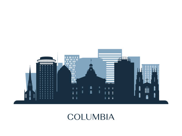 Columbia skyline, monochrome silhouette. Vector illustration. Columbia skyline, monochrome silhouette. Vector illustration. colombia stock illustrations