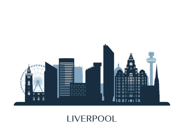 ilustrações de stock, clip art, desenhos animados e ícones de liverpool skyline, monochrome silhouette. vector illustration. - liverpool