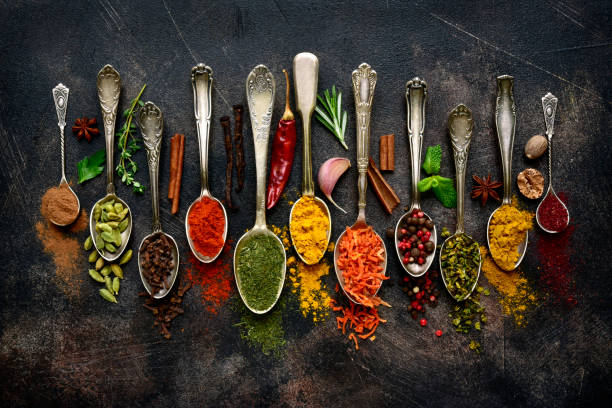 assortment of natural spices - pepper chili pepper frame food imagens e fotografias de stock