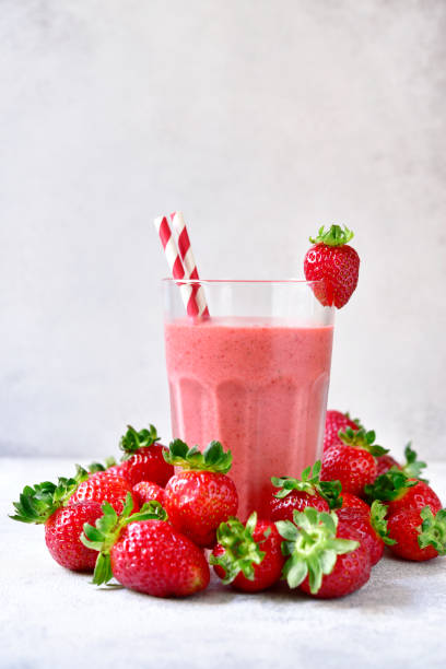 Strawberry banana smoothie in a tall glass