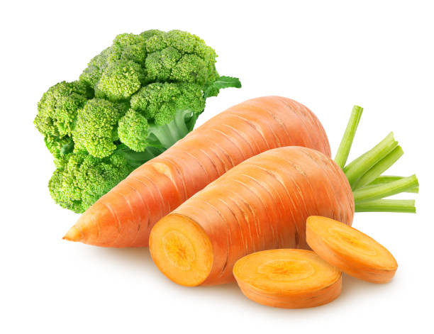 istock Isolated vegetables. Cut carrots and broccoli isolated on white background, with clipping path 1086570126