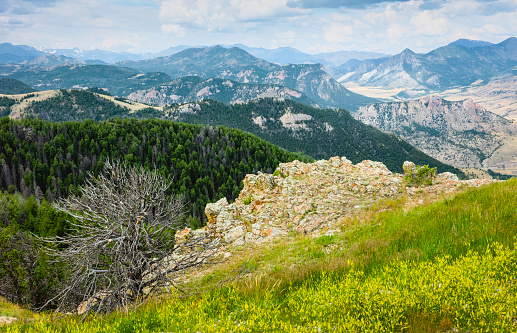Red Lodge, Montana, USA - View across the rugged undulating landscape of the Beartooth mountains as shot from the Bear Tooth Pass Mountain Highway near Red Lodge, Montana, USA.