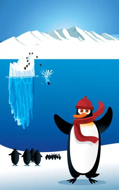 Vector illustration of Polar Bear and Penguins