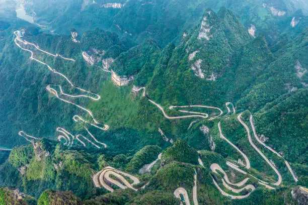 Heaven Linking Avenue of 99 curves at winding Road to The Heaven Gate Zhangjiajie Tianmen Mountain National Park Hunan China