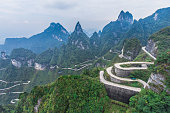 Heaven Linking Avenue of 99 curves at winding Road to The Heaven Gate Zhangjiajie Tianmen Mountain National Park Hunan China