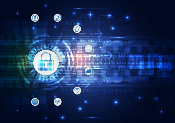 istock Safety concept, Closed Padlock on digital, cyber security, blue abstract hi speed internet technology vector background illustration. 1086583622