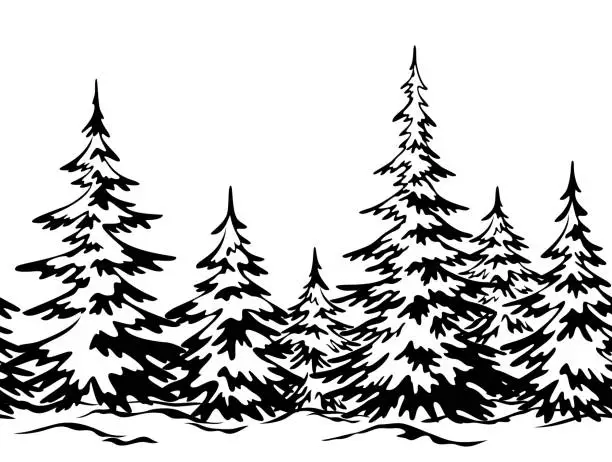 Vector illustration of Landscape with Christmas Trees