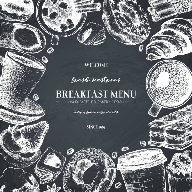 векторный дизайн завтрака - coffee donut old fashioned snack stock illustrations