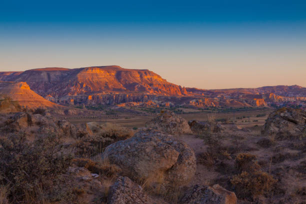 Amazing beautiful landscape. Cappadocia nature panorama. UNESCO world heritage. Turkey country. Inspiring rocks view. Anatolia mountains scenery.