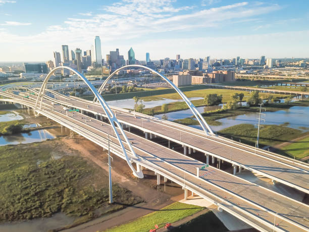 istock Top view Dallas landmark bridge Margaret McDermott on overflow Trinity River and downtown towers 1086607644