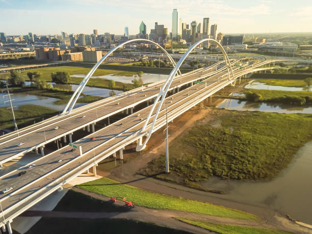 istock Top view Dallas landmark bridge Margaret McDermott on overflow Trinity River and downtown towers 1086607872