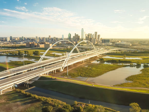 istock Top view Dallas landmark bridge Margaret McDermott on overflow Trinity River and downtown towers 1086610372